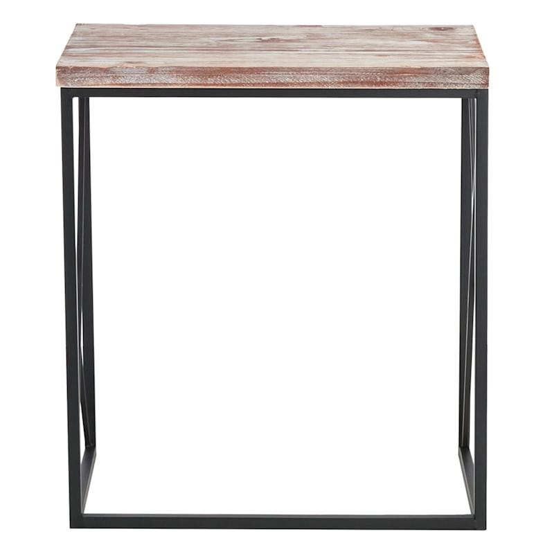 Wooden Top with Black Cross Metal Table, Medium | At Home