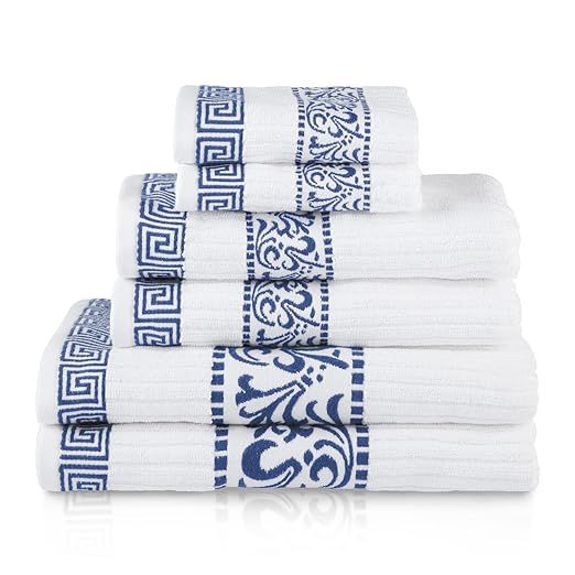 SUPERIOR Decorative Athens 6-Piece Cotton Bath Towel Set, Navy Blue | Amazon (US)