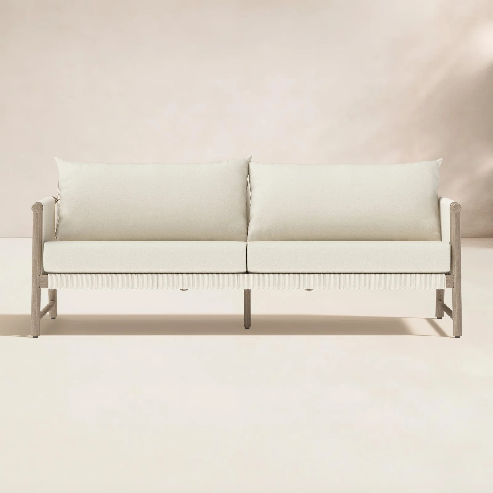 Naomie Acacia Wood Outdoor Patio Sofa With Rope Wicker - Olefin Linen | Joss & Main
