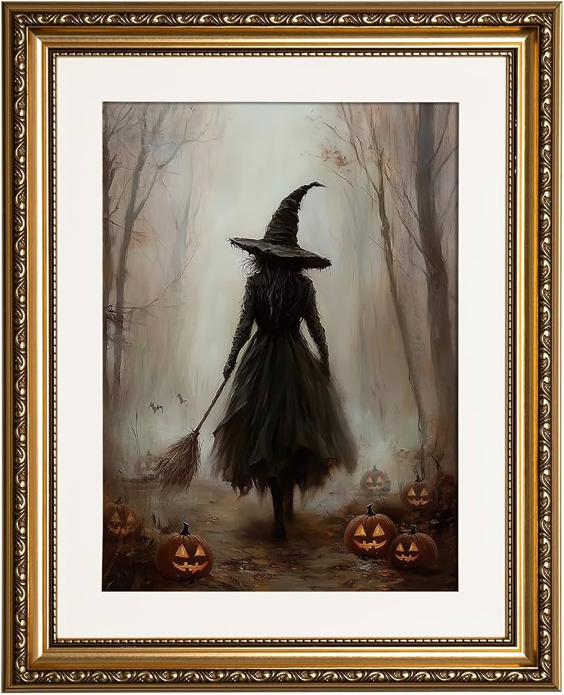 InSimSea Gold Framed Canvas Art Prints, Vintage Halloween Decor, 13x16inch, Spooky Witch Pumpkin ... | Amazon (US)