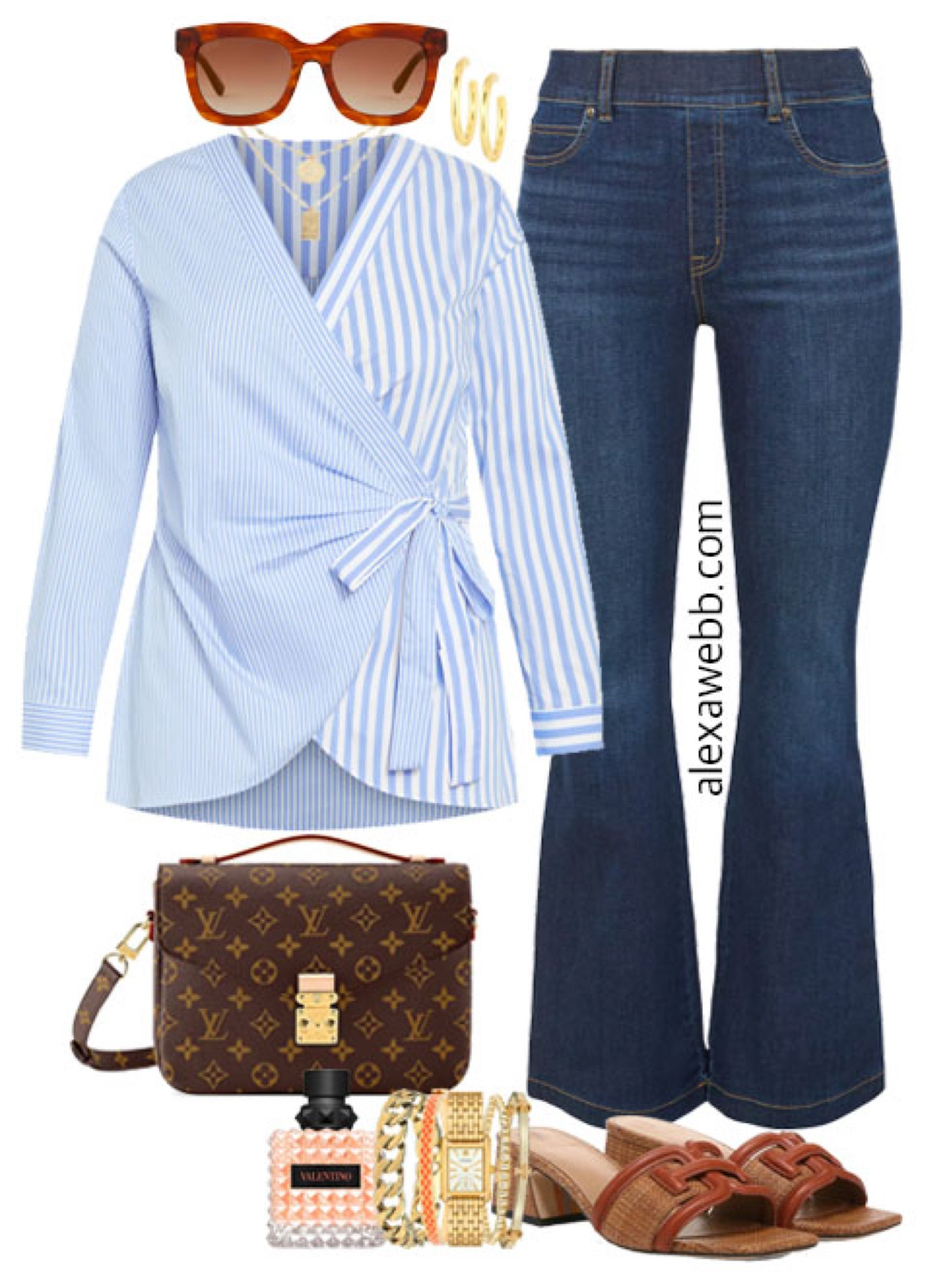 Plus Size Early Spring Transition Outfits - A plus size blue stripe wrap shirt with flared jeans and sandals by Alexa Webb


#LTKShoeCrush #LTKStyleTip #LTKPlusSize