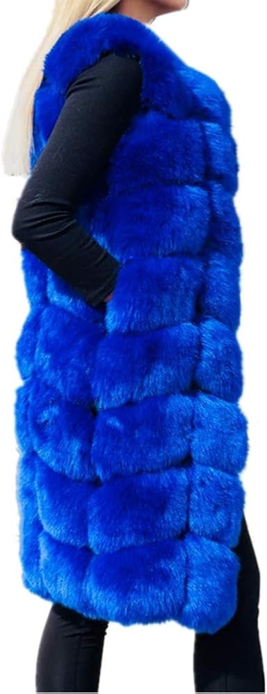 Lisa Colly Women's Faux Fox Fur Coat Jacket Winter Thick Warm Faux Fur Vest Outwear | Amazon (US)