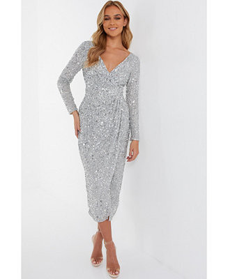 QUIZ Women's Long Sleeve Sequin Midi Dress - Macy's | Macy's
