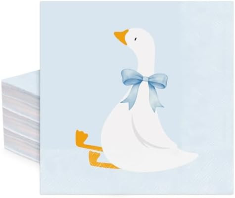 Silly Goose Paper Napkins White Goose with Bow Luncheon Napkin Blue Disposable Dessert Dinner Han... | Amazon (US)