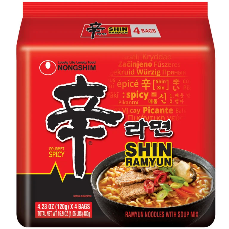 Nongshim Shin Ramyun Spicy Beef Ramen Noodle Soup Pack, 4.2 oz X 4, Shelf-Stable | Walmart (US)
