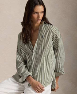 Polo Ralph Lauren Women's Relaxed-Fit Striped Cotton Shirt - Brown/White | Macy's