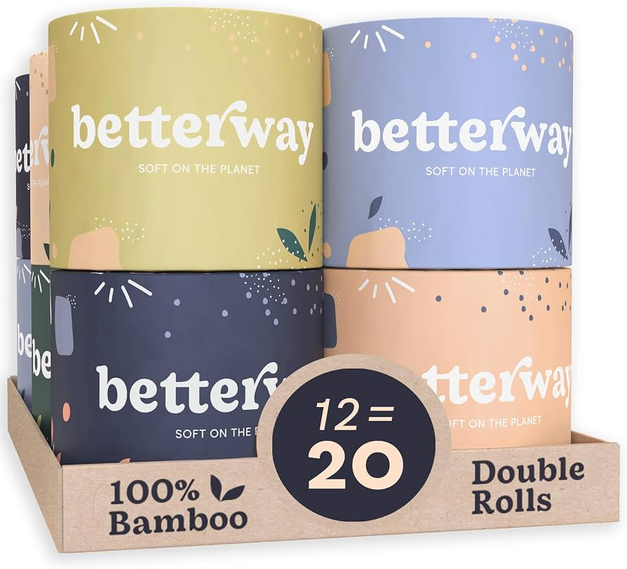 Betterway Bamboo Toilet Paper 3 Ply - Sustainable Toilet Tissue - 12 Double Rolls & 360 Sheets Pe... | Amazon (US)