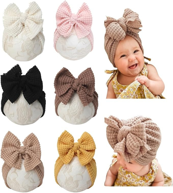 Baby Girls Hair Bow Turban Hat 6PCS Set, Top Bowknot Head Wrap Beanie India Caps for Infant Toddl... | Amazon (US)