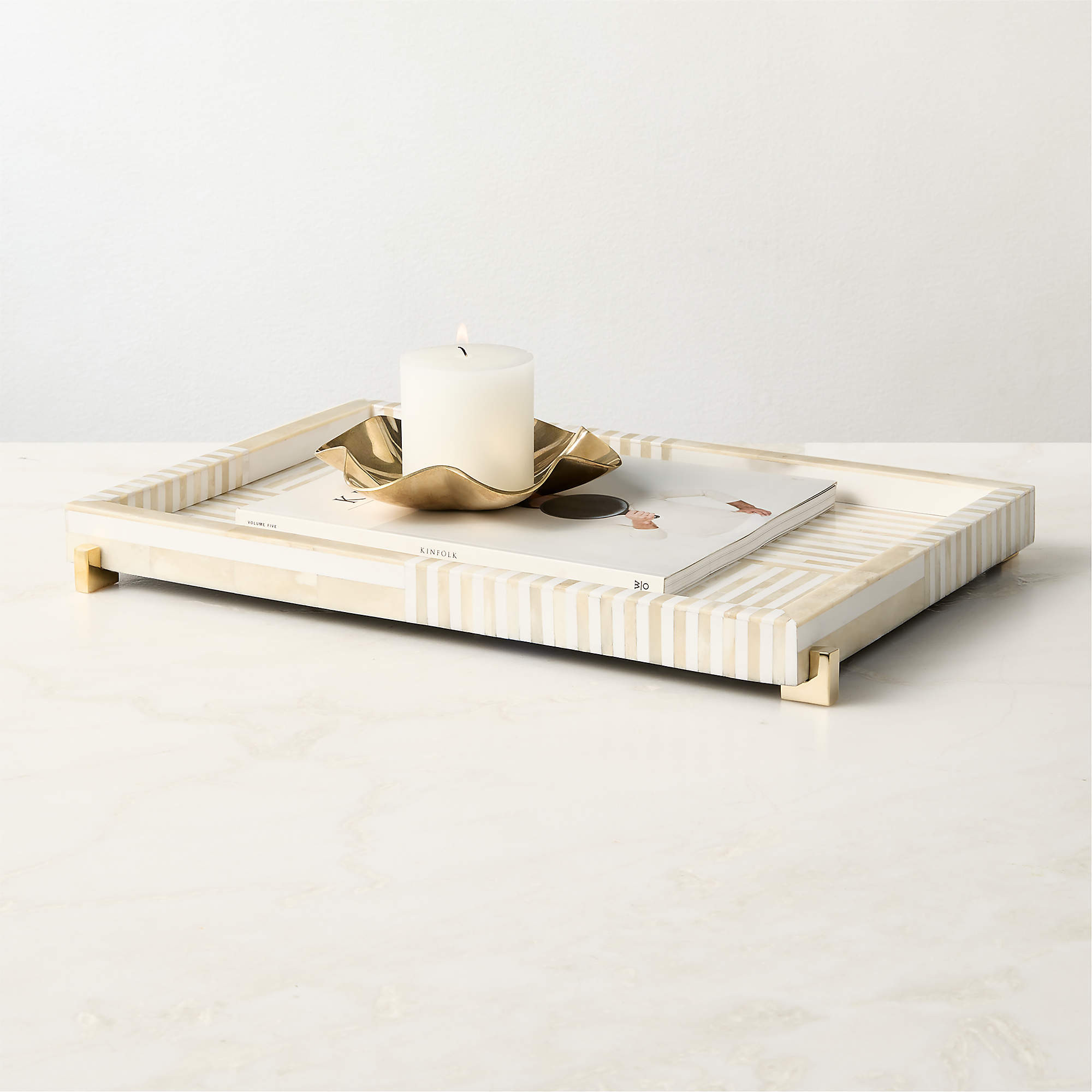 Eadie Black and White Bone Resin Decorative Tray 20"x20" + Reviews | CB2 | CB2