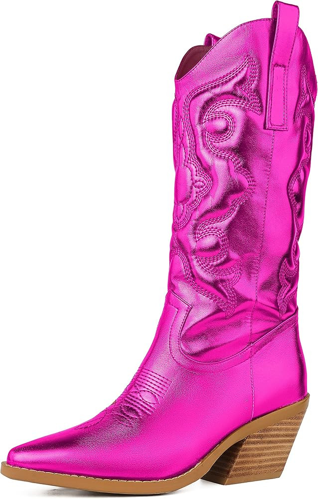 SO SIMPOK Cowboy Boots for Women Embroidered Stitching Chunky Stacked Heel Cowgirl Boots Snip Toe... | Amazon (US)