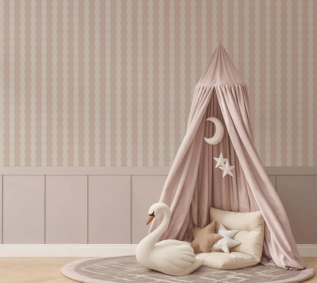 Powder Pink Wavy Stripe Wallpaper for Girl Room Decor, Stripe Wallpaper Boho Blush Pink, Girl Nur... | Etsy (US)