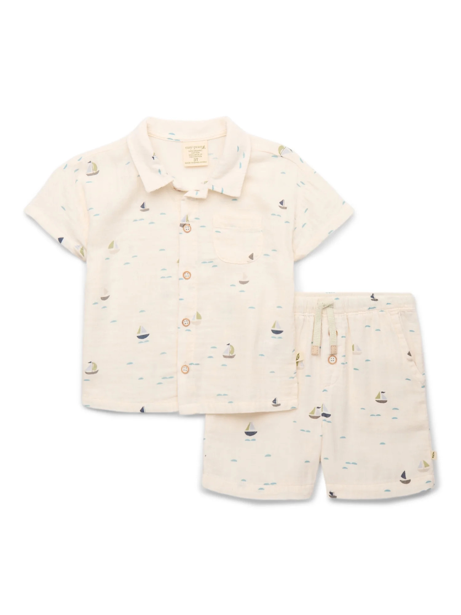 easy-peasy Toddler Boys’ Organic Cotton Shirt and Shorts Outfit Set, 2-Piece, Sizes 18M-5T - Wa... | Walmart (US)