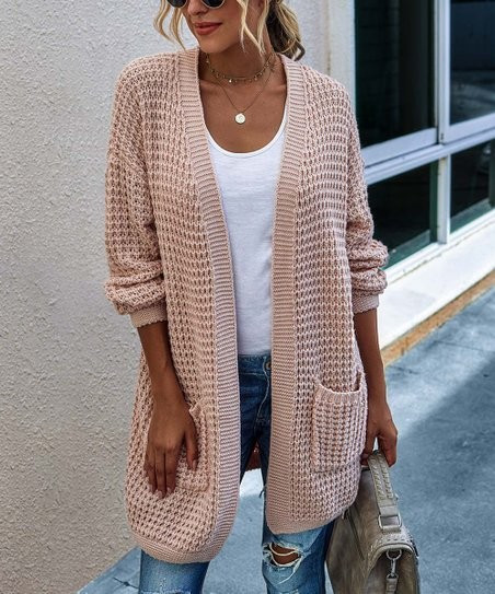 Pink Pocket Longline Open Cardigan - Women | Zulily