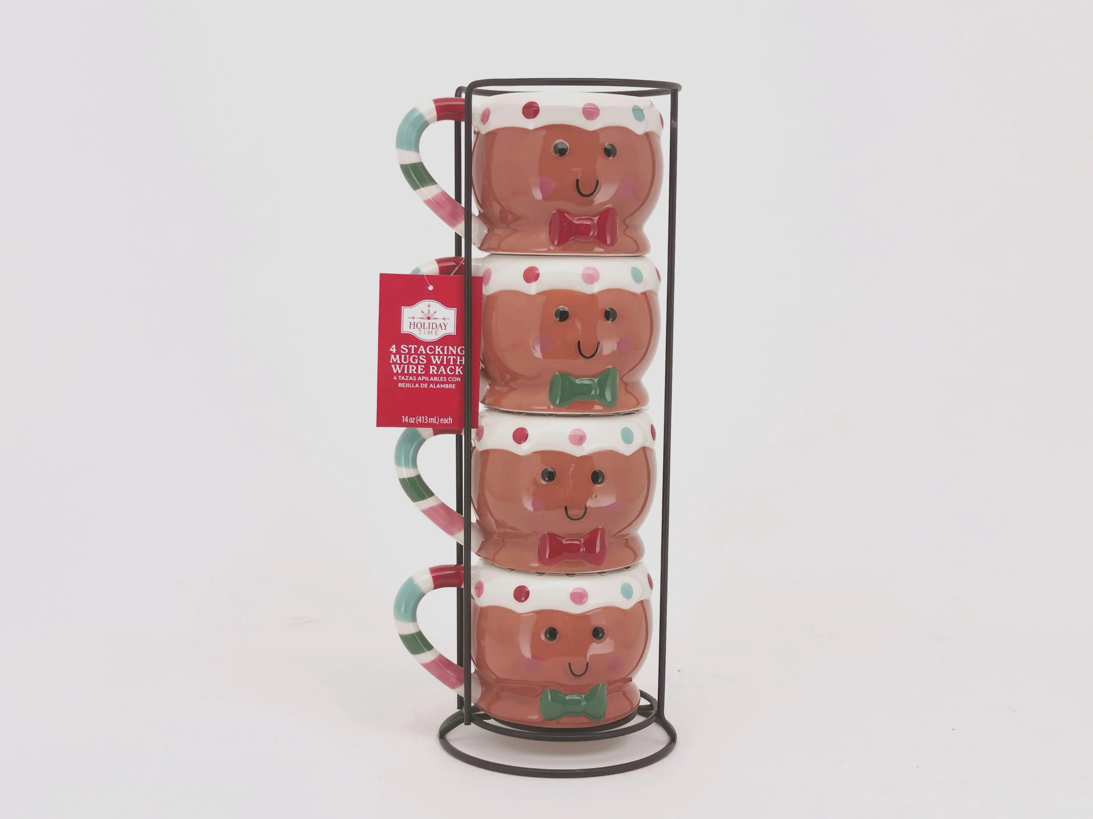 Holiday Time Gingerbread Man Mug Stack, 13.25" H, 13 fl oz capacity, Brown Stoneware - Walmart.co... | Walmart (US)