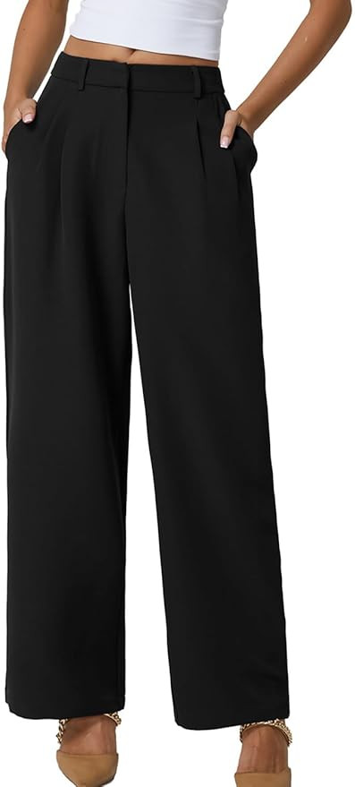 QINSEN Wide Leg Dress Pants for Women High Waisted Wrinkle Free Work Pants with Pockets Casual Sl... | Amazon (US)