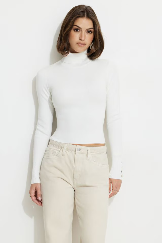 Button Cuff Turtleneck Sweater | Dynamite Clothing