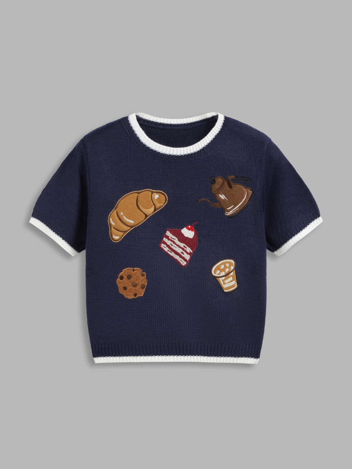 Knit Round Neckline Contrasting Binding Food Graphic Crop Top | Cider