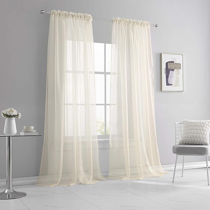 KEQIAOSUOCAI Beige Extra Long Sheer Curtains 120 Inch Length for Bedroom - 2 Story Curtains Rod P... | Amazon (US)