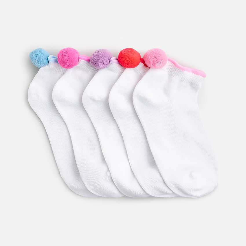 J.Crew: Girls' Pom-pom Ankle Socks Five-pack For Girls | J. Crew US
