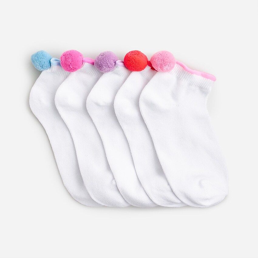J.Crew: Girls' Pom-pom Ankle Socks Five-pack For Girls | J.Crew US