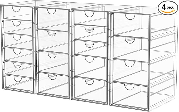 Acrylic Makeup Organizer with 19 Drawers, 4 Pack Clear Storage Drawers, Bathroom Makeup Organizer... | Amazon (US)