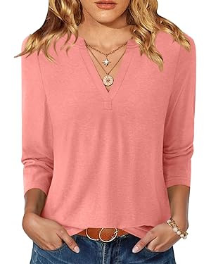 Womens Tops 3/4 Sleeve V Neck Spring Summer Work Tunic Shirts Business Dressy Casual Blouses | Amazon (US)