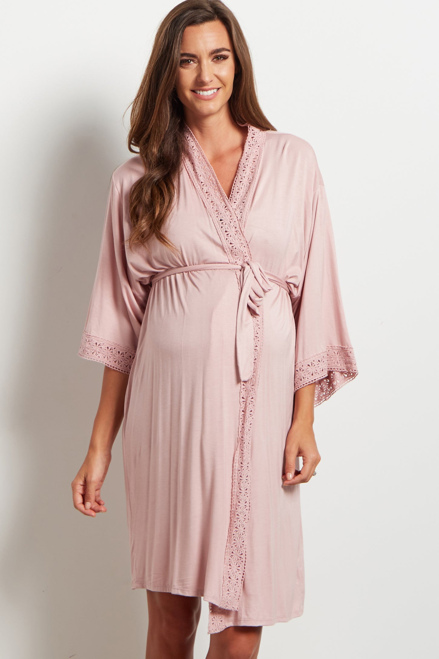 PinkBlush Pink Crochet Trim Delivery/Nursing Maternity Robe | PinkBlush Maternity