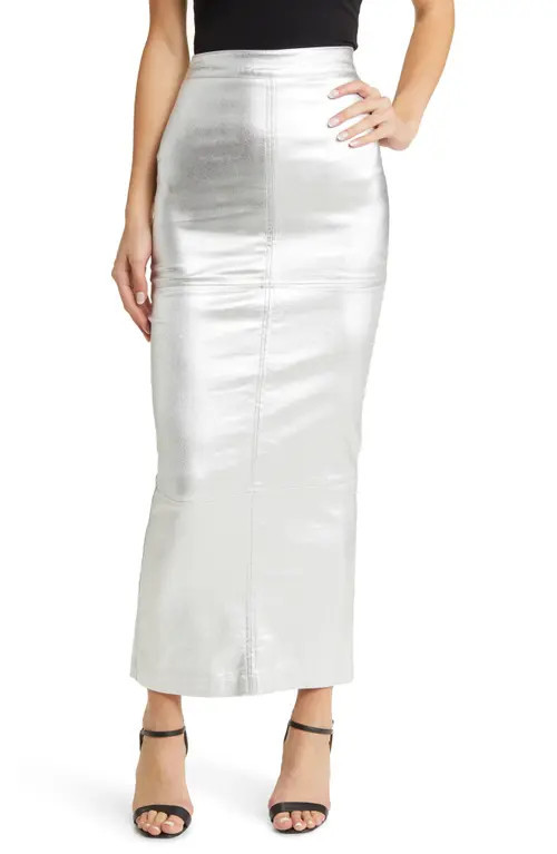 NIKKI LUND Iggy Metallic Maxi Skirt in Silver at Nordstrom, Size X-Large | Nordstrom