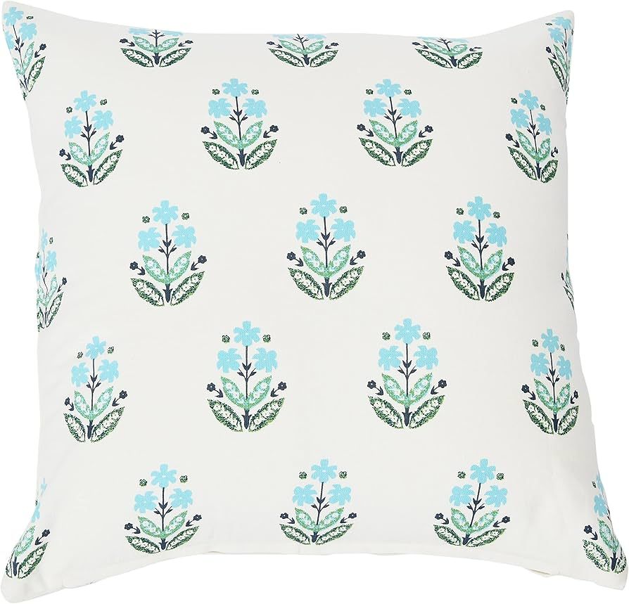Creative Co-Op 20" Square Floral Print Cotton Pillow Cover, Cream | Amazon (US)