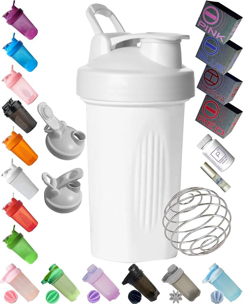 Shaker Bottle A Small Ivory White 12Oz/400ml w. Measurement Marks & Stainless Whisk Blender Mixer... | Amazon (US)