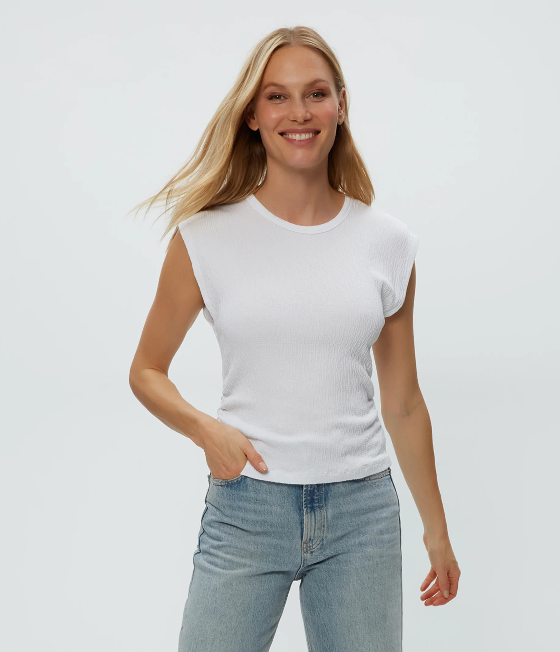 Variant options: Leighton Power Shoulder Top | MichaelStars.com