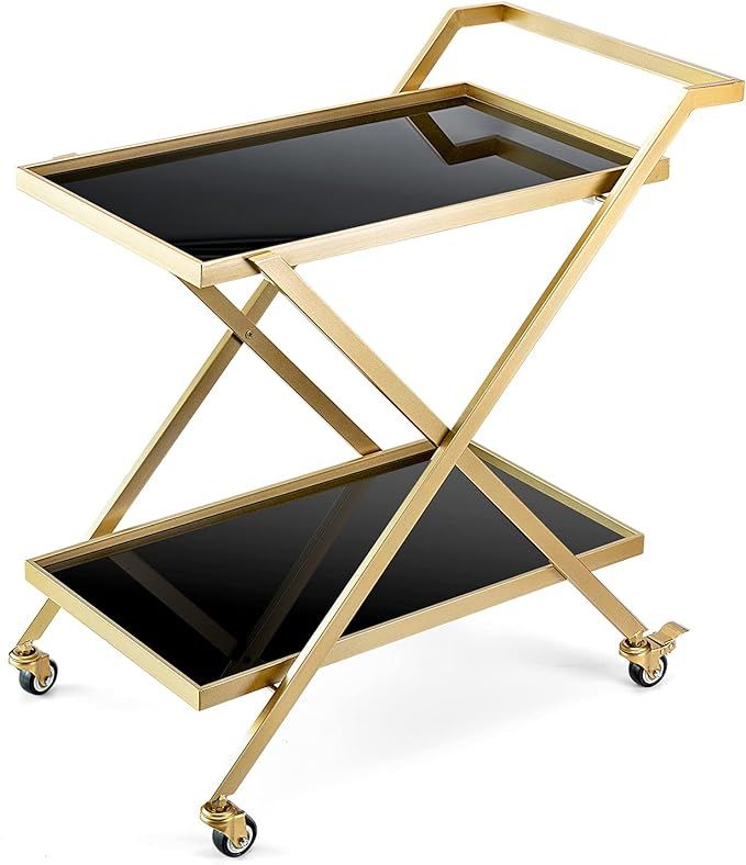 Crofy Black Gold Bar Cart, Simply Assembled in 5 Minutes, 2-Tier Kitchen Storage Cart with Shiny ... | Amazon (US)