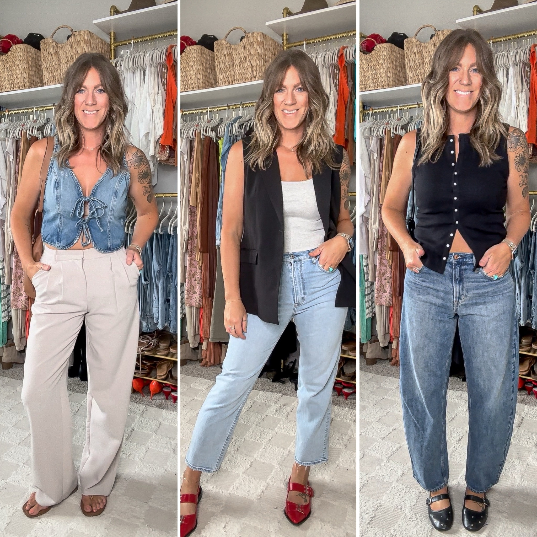 Recent outfits - part 2 

1 - large denim tied up top, 10/30 long trousers
2 - large tank, large vest, 10/30 jeans, 11 flats
3 - medium top, 10/30 long jeans, 11 wide flats
4 - large top, 10/30 long jeans, 11 flats
5 - medium jumpsuit, 12 sandals (run small)
6 - large tube top, large button up, 10/30 shorts

#LTKStyleTip #LTKMidsize #LTKBacktoSchool