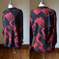 Vintage Bright Red & Black Oversized Sweater Size Medium, Slouchy Medium By Ellen-D Kollection | Etsy (US)