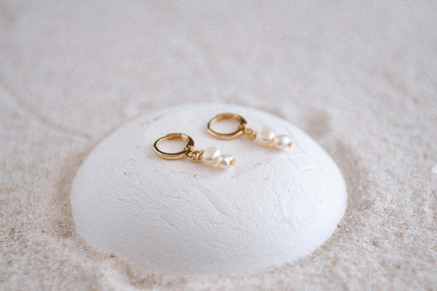 Aurora Gold-Plated Pearl Huggie Earrings | Cecelia Designs Jewelry