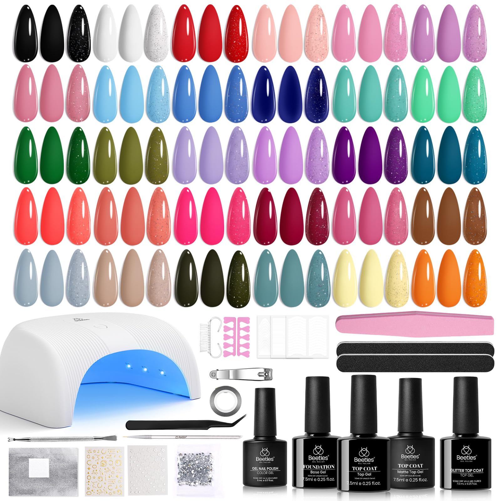 Beetles Gel Nail Polish Kit with U V Light, Beetles Four Seasons Glow 32 Colors Gel Polish 54 Pcs... | Amazon (US)