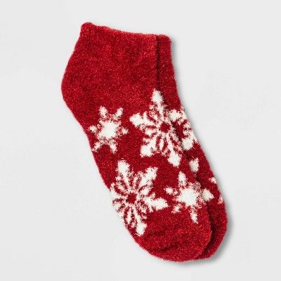 Women&#39;s Snowflake Cozy Low Cut Socks - A New Day&#8482; Red 4-10 | Target