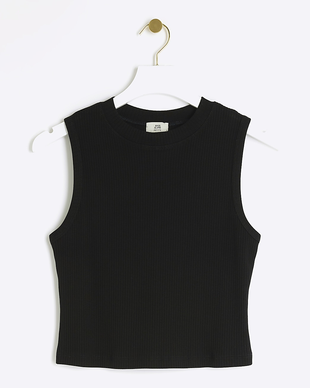 Petite black rib high neck tank top | River Island (UK & IE)