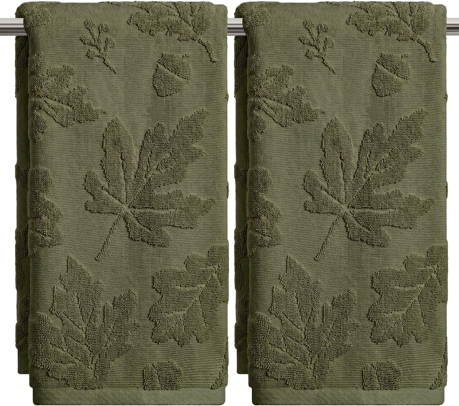 Artoid Mode 2 Pcs Olive Green 3D Pinecone Leaves Jacquard Hand Towels | Amazon (US)