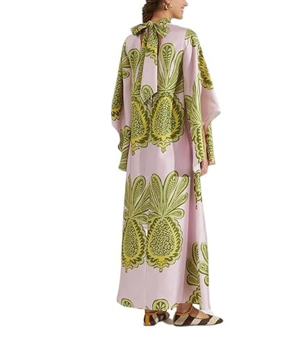 dsumvns Women Summer Ethnic Printed Maxi Dress Tie Up 3/4 Sleeve Long Flowy Bohemian Beach Party Dresses Pink | Amazon (US)
