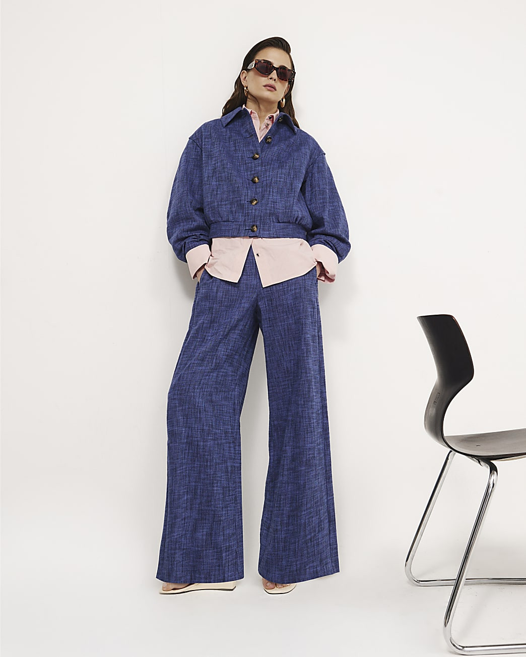 Navy Wide Leg Trousers | River Island UK & IE