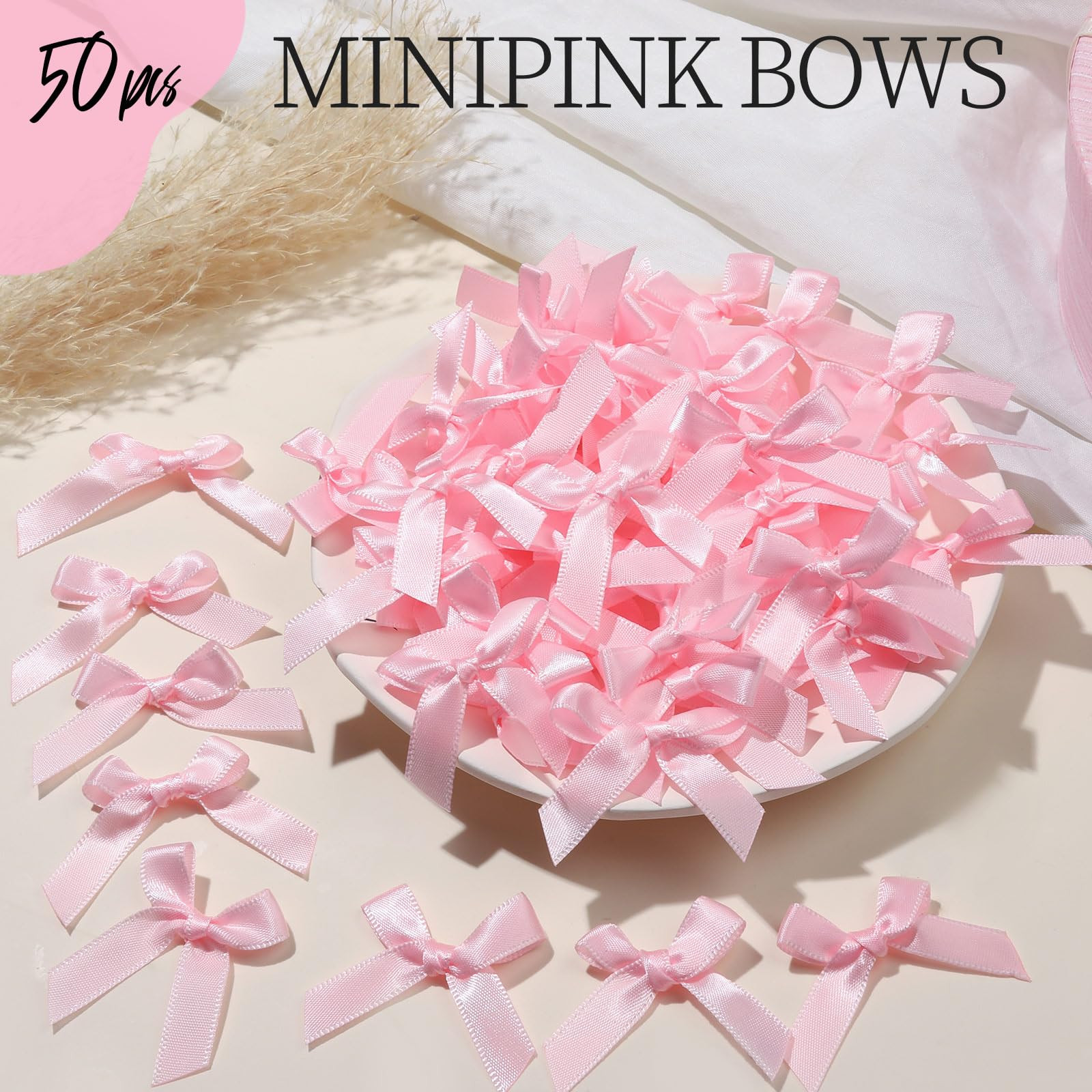 YGDZ Mini Pink Bows - 50 PCS, Satin Fabric Ribbons for Crafts, Tiny Bows for Wedding Party Favors... | Amazon (US)