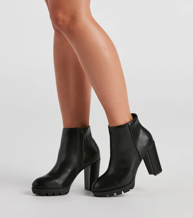 First Sight Lug Block Heel Booties | Windsor Stores