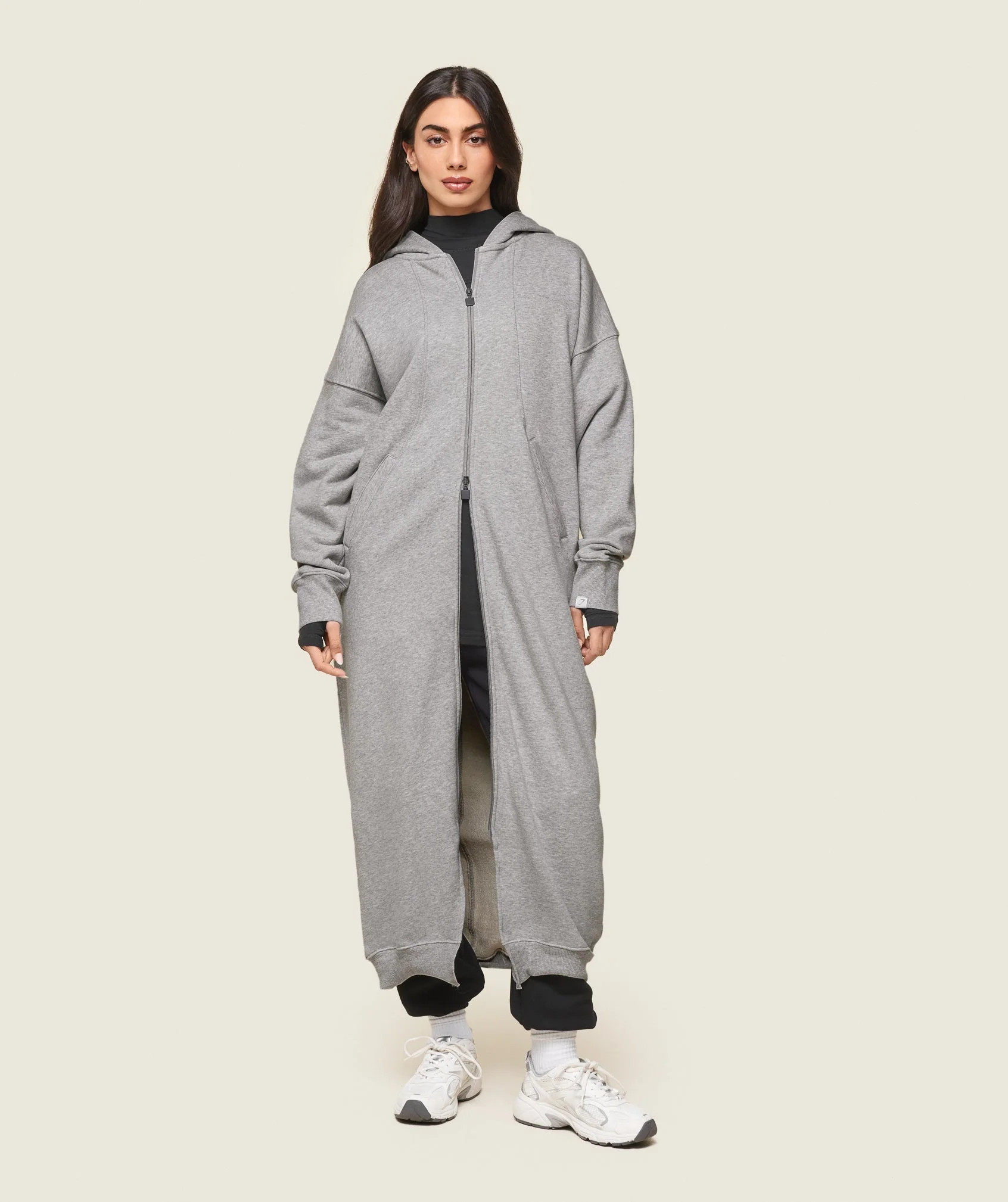 Gymshark GS x Leana Deeb Oversized Longline Zip Through - Light Grey Marl | Gymshark US