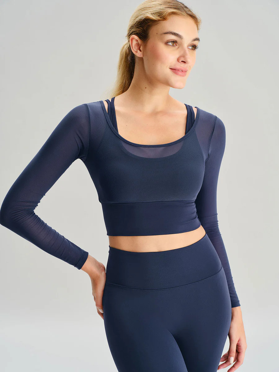 Navy U Neck Long Sleeve Top - Light Support & Reviews - Navy - Sustainable Yoga Tops | BERLOOK | BERLOOK