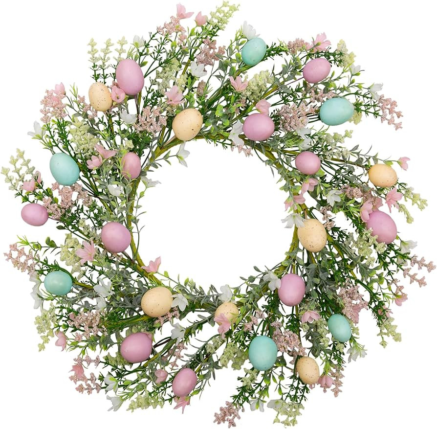 VGIA 18 inch Easter Wreath Easter Egg Wreath for Easter Decorations Artificial Easter Door Wreath... | Amazon (US)