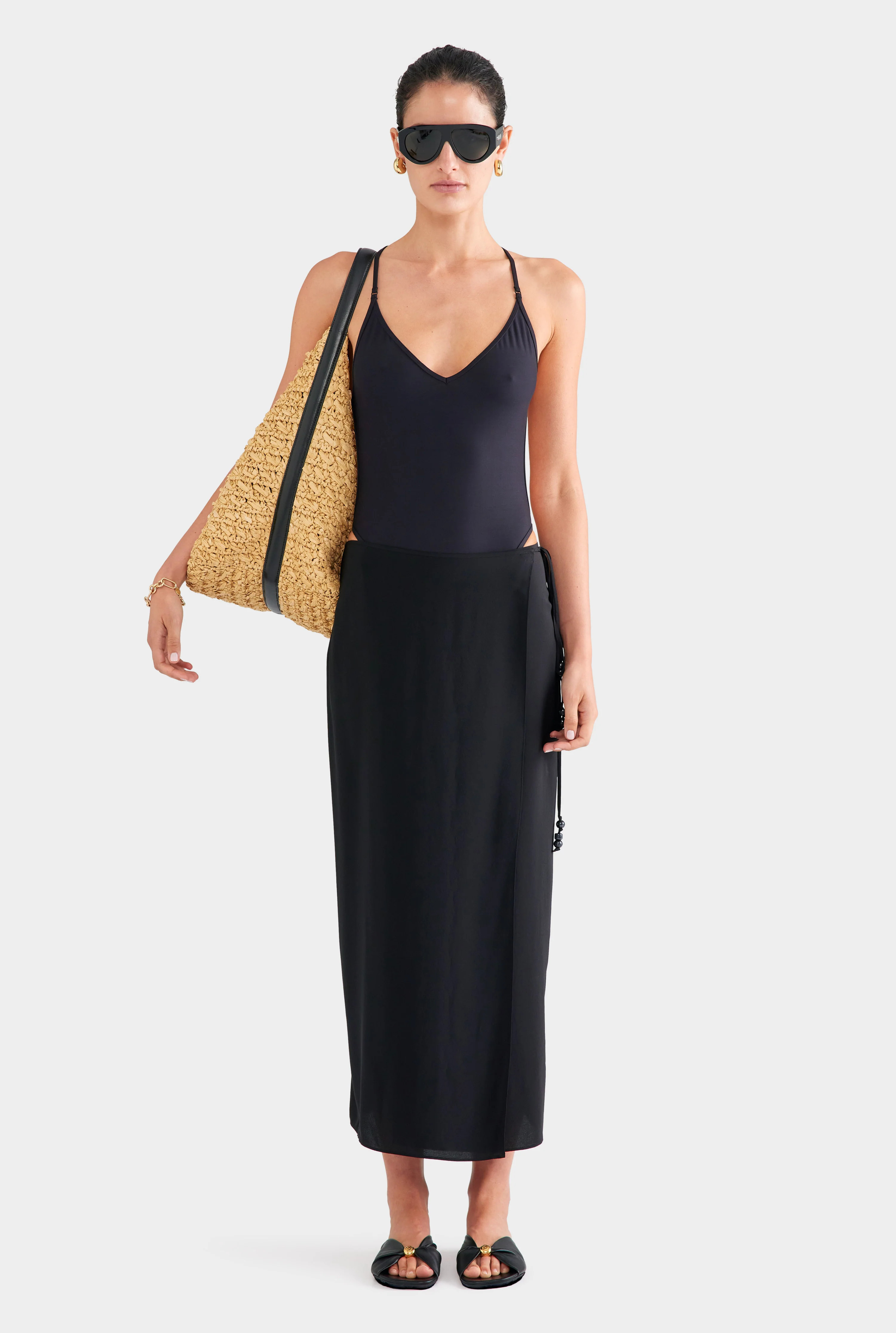 Silk Wrap Skirt Black | Venroy | Venroy AU