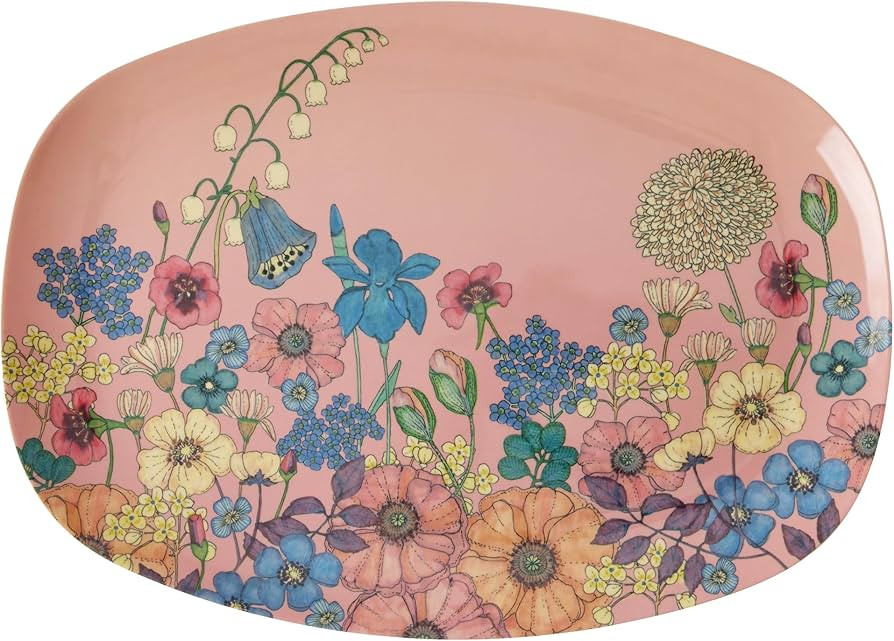Rice Servierplatte Teller aus Melamin groß rechteckig - hellrosa - Flower Collage Print | Amazon (DE)