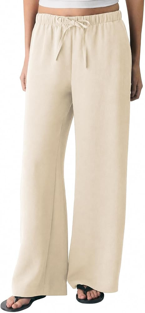 Women's High Waisted Wide Leg Crepe Pants Wrinkle Free Pull On Trousers with Pockets for Work Bus... | Amazon (US)
