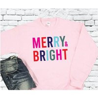 Merry & Bright Graphic Sweatshirt Pullover Sweater Colorful Xmas Christmas Crewneck Festive Holidays | Etsy (US)